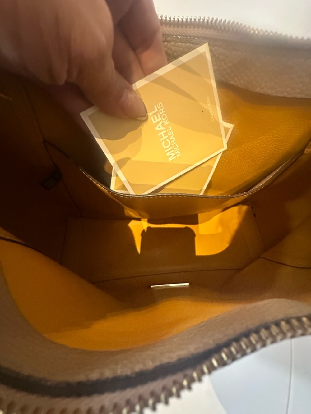 2x$80- Michael Kors Taupe Leather Shoulder Bag with yellow and Gold Accents - Picture 13 of 13